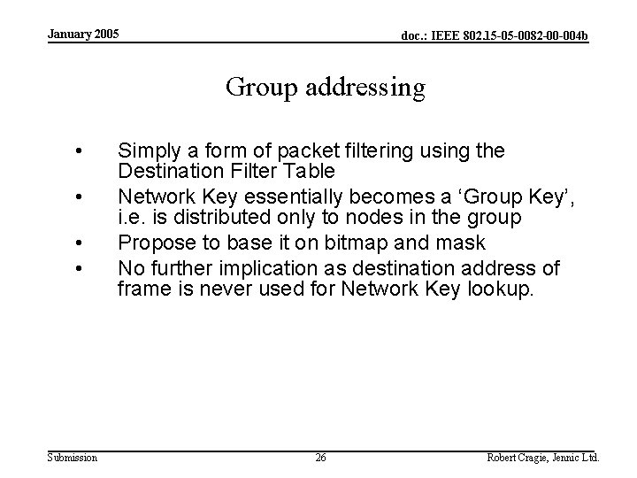 January 2005 doc. : IEEE 802. 15 -05 -0082 -00 -004 b Group addressing