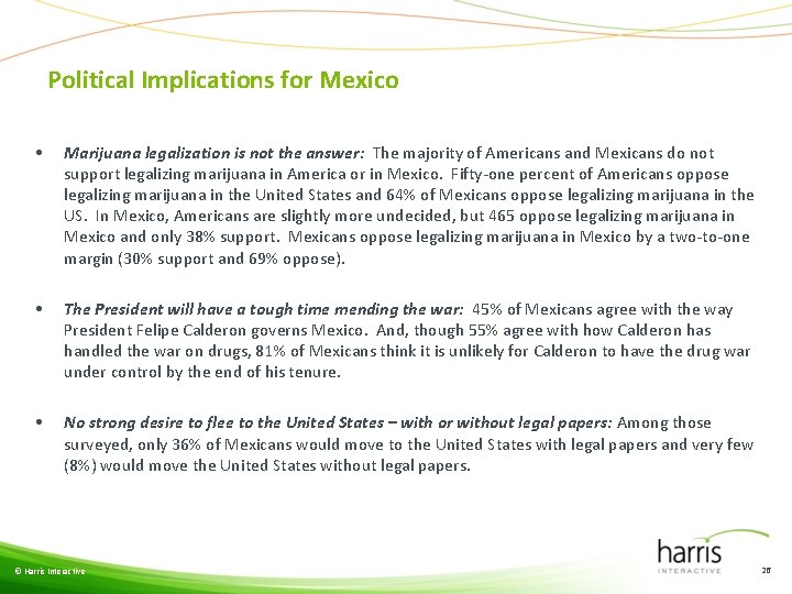 Political Implications for Mexico • Marijuana legalization is not the answer: The majority of