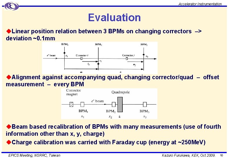 Accelerator Instrumentation Evaluation u. Linear position relation between 3 BPMs on changing correctors –>
