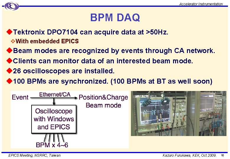 Accelerator Instrumentation BPM DAQ u. Tektronix DPO 7104 can acquire data at >50 Hz.