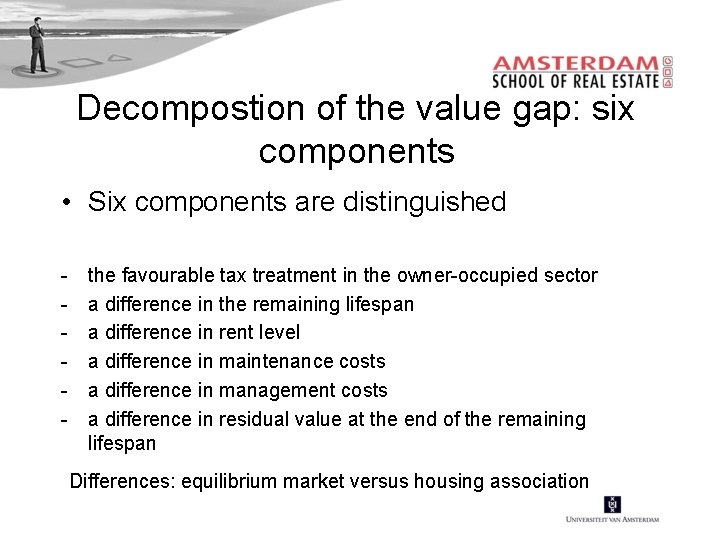 Decompostion of the value gap: six components • Six components are distinguished - the