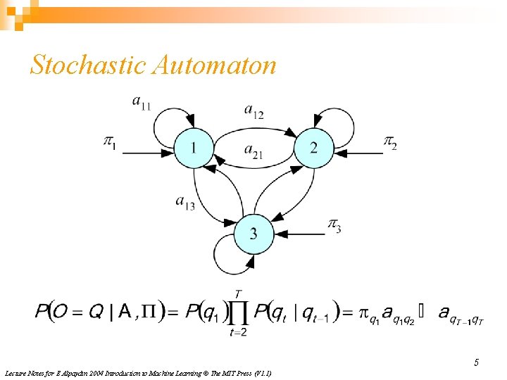 Stochastic Automaton 5 Lecture Notes for E Alpaydın 2004 Introduction to Machine Learning ©