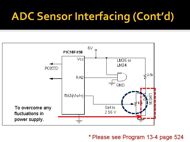 ADC Sensor Interfacing (Cont’d) To overcome any fluctuations in power supply. * Please see