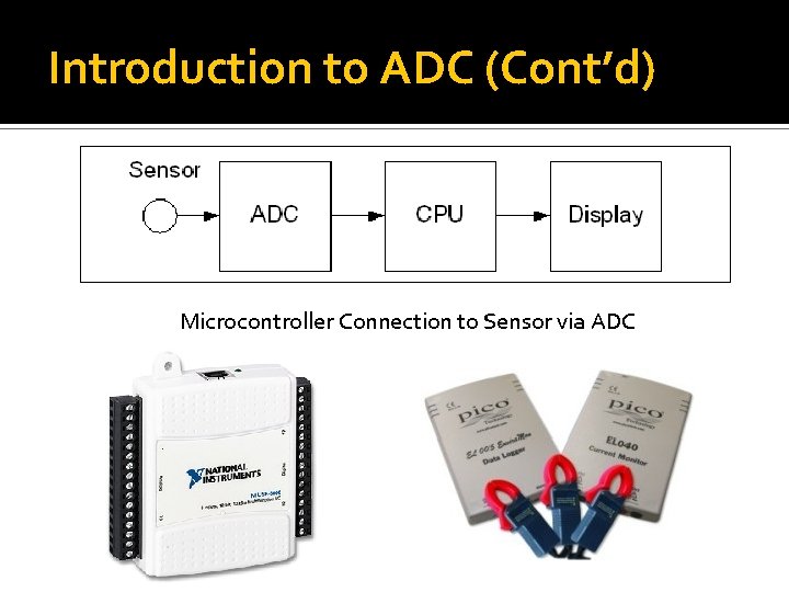 Introduction to ADC (Cont’d) Microcontroller Connection to Sensor via ADC 