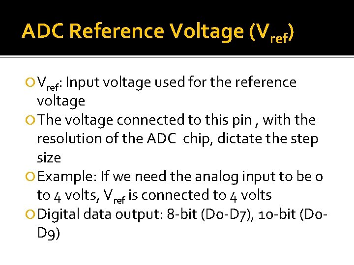 ADC Reference Voltage (Vref) Vref: Input voltage used for the reference voltage The voltage
