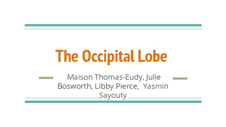 The Occipital Lobe Maison Thomas-Eudy, Julie Bosworth, Libby Pierce, Yasmin Sayouty 