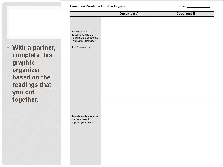  • With a partner, complete this graphic organizer based on the readings that