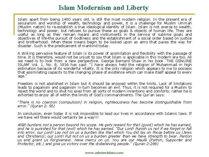 Islam Modernism and Liberty Islam apart from being 1400 years old, is still the