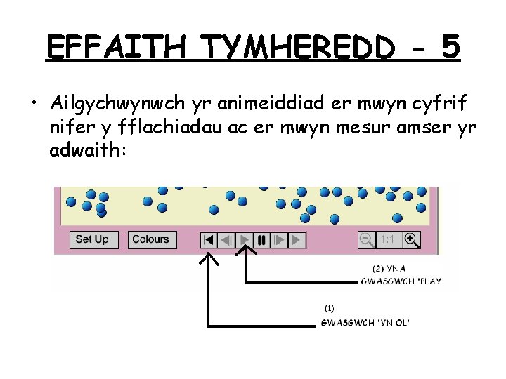 EFFAITH TYMHEREDD - 5 • Ailgychwynwch yr animeiddiad er mwyn cyfrif nifer y fflachiadau