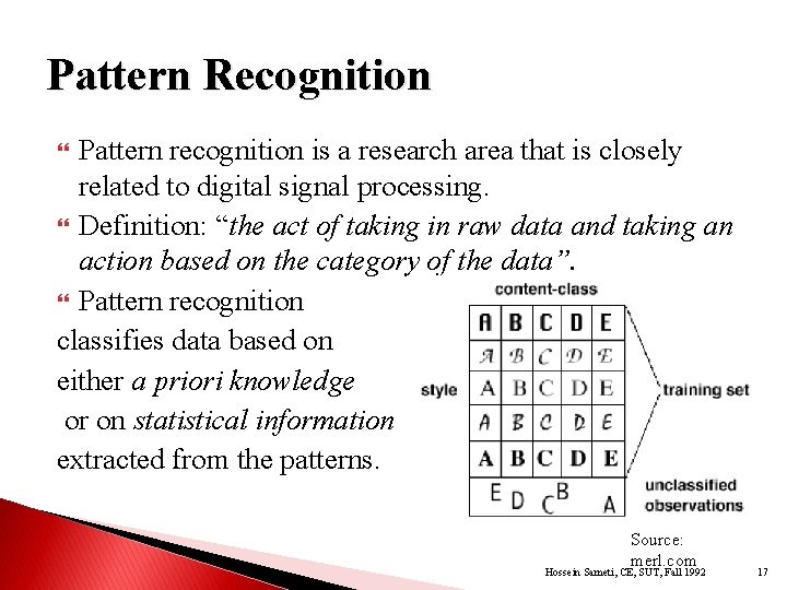 Pattern Recognition Pattern recognition is a research area that is closely related to digital