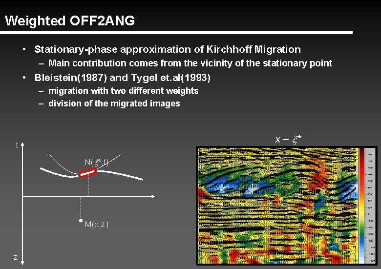 Weighted OFF 2 ANG • Stationary-phase approximation of Kirchhoff Migration – Main contribution comes