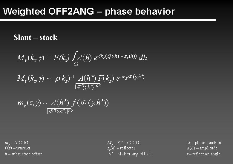 Weighted OFF 2 ANG – phase behavior Slant – stack Mg (kz, g) =
