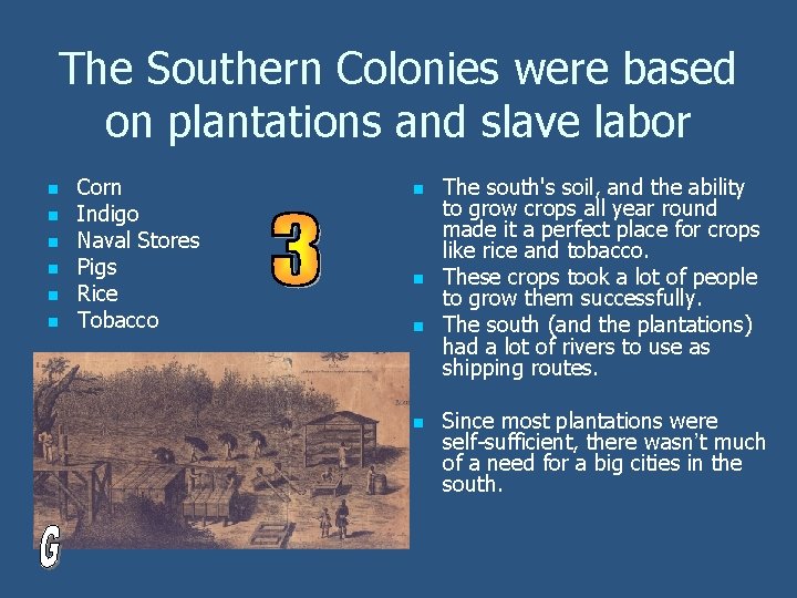 The Southern Colonies were based on plantations and slave labor n n n Corn
