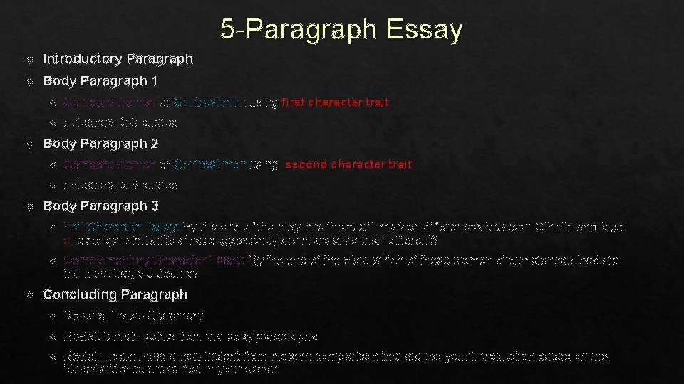 5 -Paragraph Essay Introductory Paragraph Body Paragraph 1 Compare women or Contrast men using