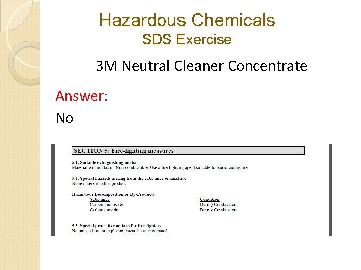 Hazardous Chemicals SDS Exercise 3 M Neutral Cleaner Concentrate Answer: No Hazardous Chemicals SDS Exercise 3 M Neutral Cleaner Concentrate Answer: No