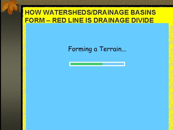 HOW WATERSHEDS/DRAINAGE BASINS FORM – RED LINE IS DRAINAGE DIVIDE 