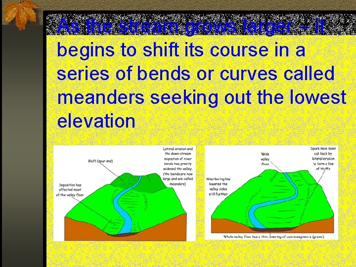 As the stream grows larger – it begins to shift its course in a