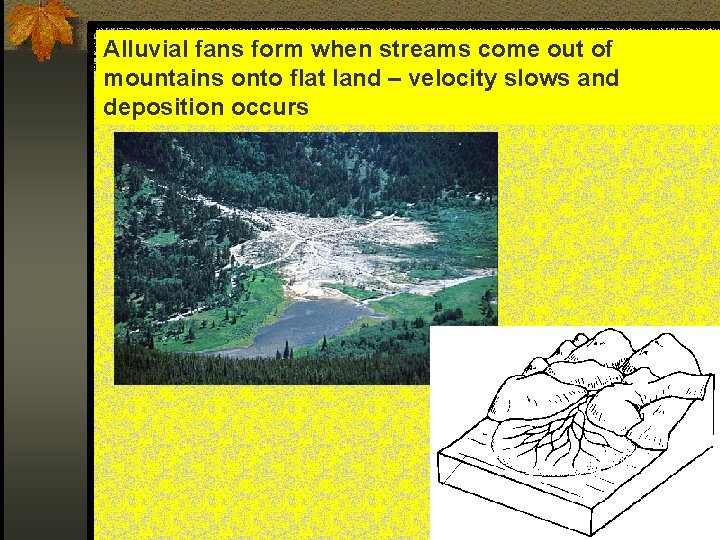 Alluvial fans form when streams come out of mountains onto flat land – velocity