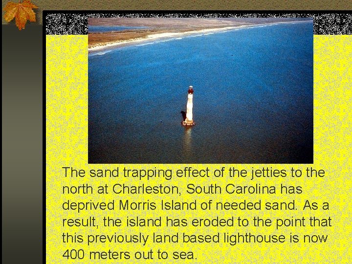 The sand trapping effect of the jetties to the north at Charleston, South Carolina