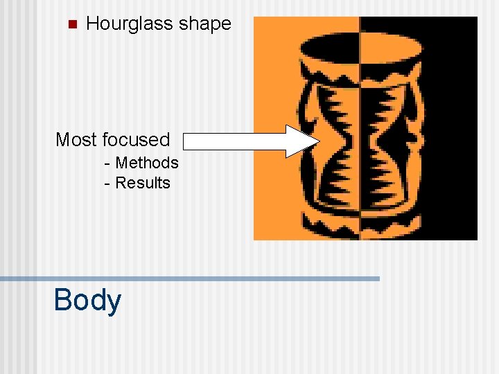 n Hourglass shape Most focused - Methods - Results Body 