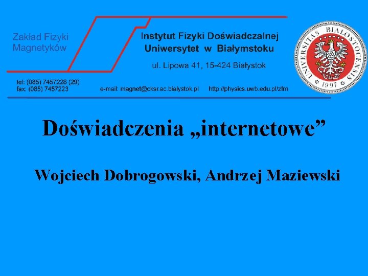 Doświadczenia „internetowe” Wojciech Dobrogowski, Andrzej Maziewski 