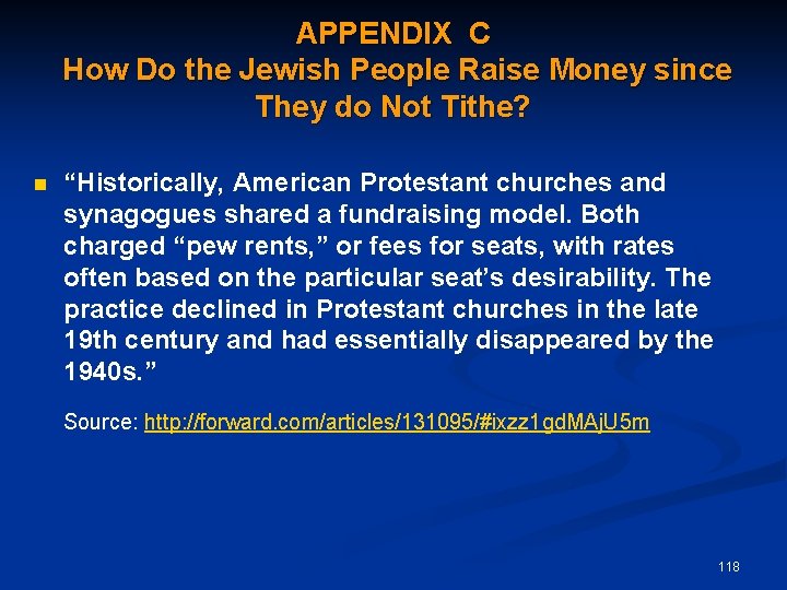 APPENDIX C How Do the Jewish People Raise Money since They do Not Tithe?