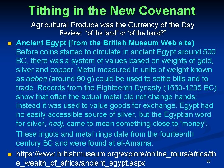 Tithing in the New Covenant Agricultural Produce was the Currency of the Day Review: