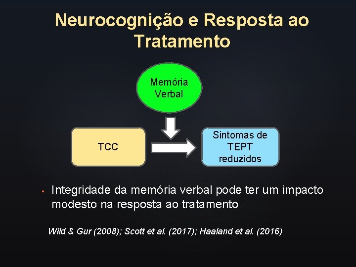 Neurocognição e Resposta ao Tratamento Memória Verbal TCC • Sintomas de TEPT reduzidos Integridade