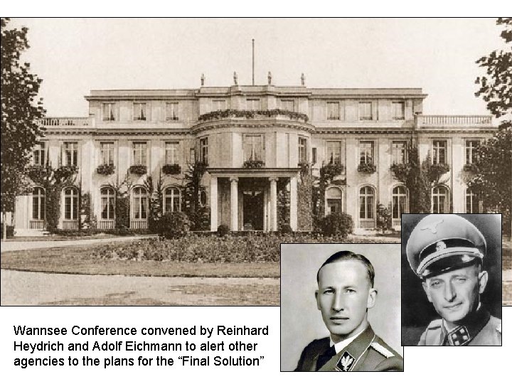 Wannsee Conference convened by Reinhard Heydrich and Adolf Eichmann to alert other agencies to