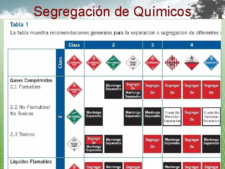 Segregación de Químicos Segregación de Químicos