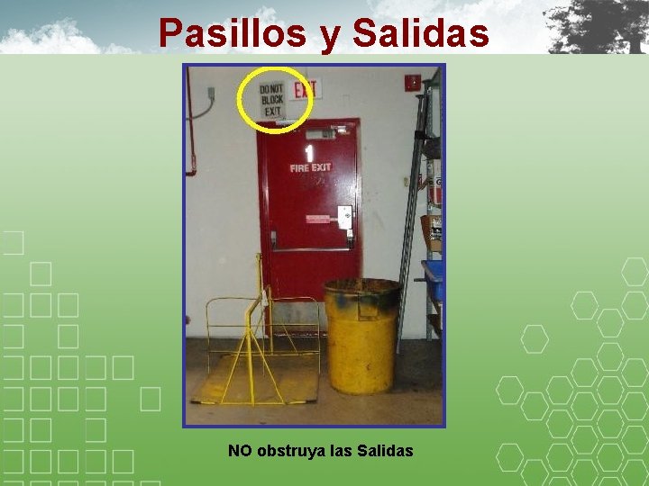 Pasillos y Salidas NO obstruya las Salidas 