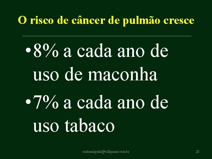 O risco de câncer de pulmão cresce • 8% a cada ano de uso O risco de câncer de pulmão cresce • 8% a cada ano de uso