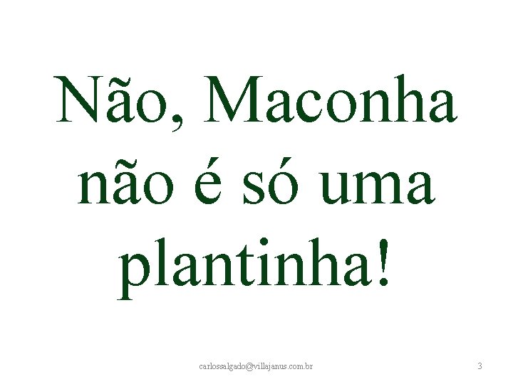 Não, Maconha não é só uma plantinha! carlossalgado@villajanus. com. br 3 Não, Maconha não é só uma plantinha! carlossalgado@villajanus. com. br 3