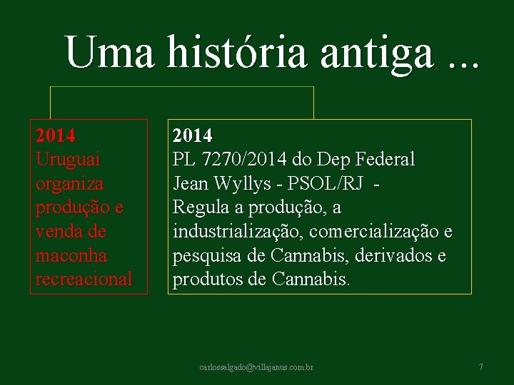 Uma história antiga. . . 2014 Uruguai organiza produção e venda de maconha recreacional Uma história antiga. . . 2014 Uruguai organiza produção e venda de maconha recreacional