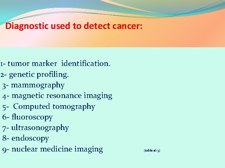 Diagnostic used to detect cancer: 1 - tumor marker identification. 2 - genetic profiling.