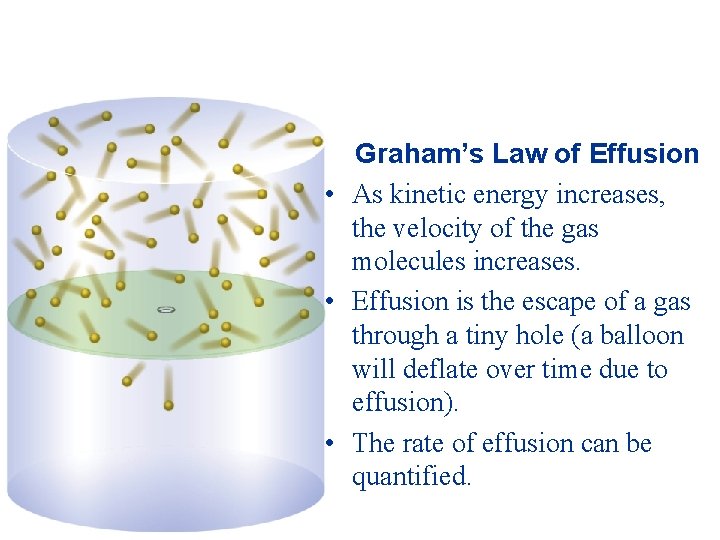 Graham’s Law of Effusion • As kinetic energy increases, the velocity of the gas