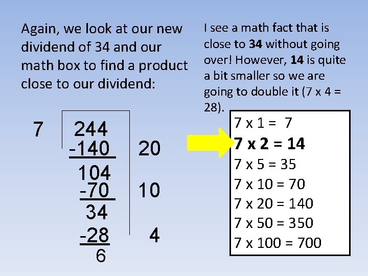 Again, we look at our new dividend of 34 and our math box to