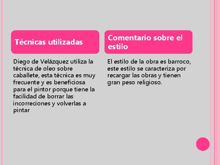 Técnicas utilizadas Diego de Velázquez utiliza la técnica de oleo sobre caballete, esta técnica