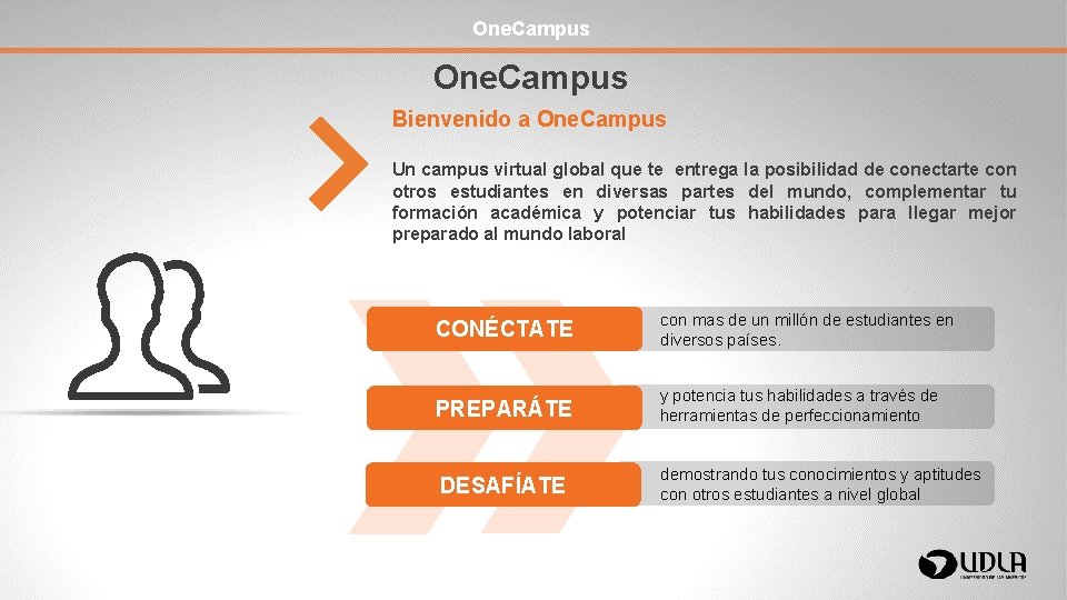 One. Campus Bienvenido a One. Campus Un campus virtual global que te entrega la