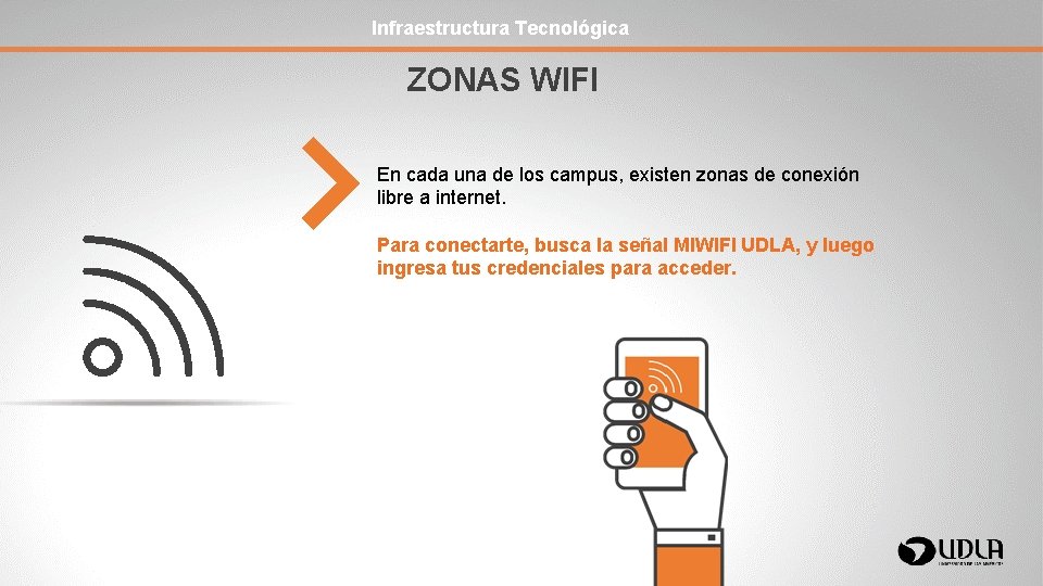 Infraestructura Tecnológica ZONAS WIFI En cada una de los campus, existen zonas de conexión