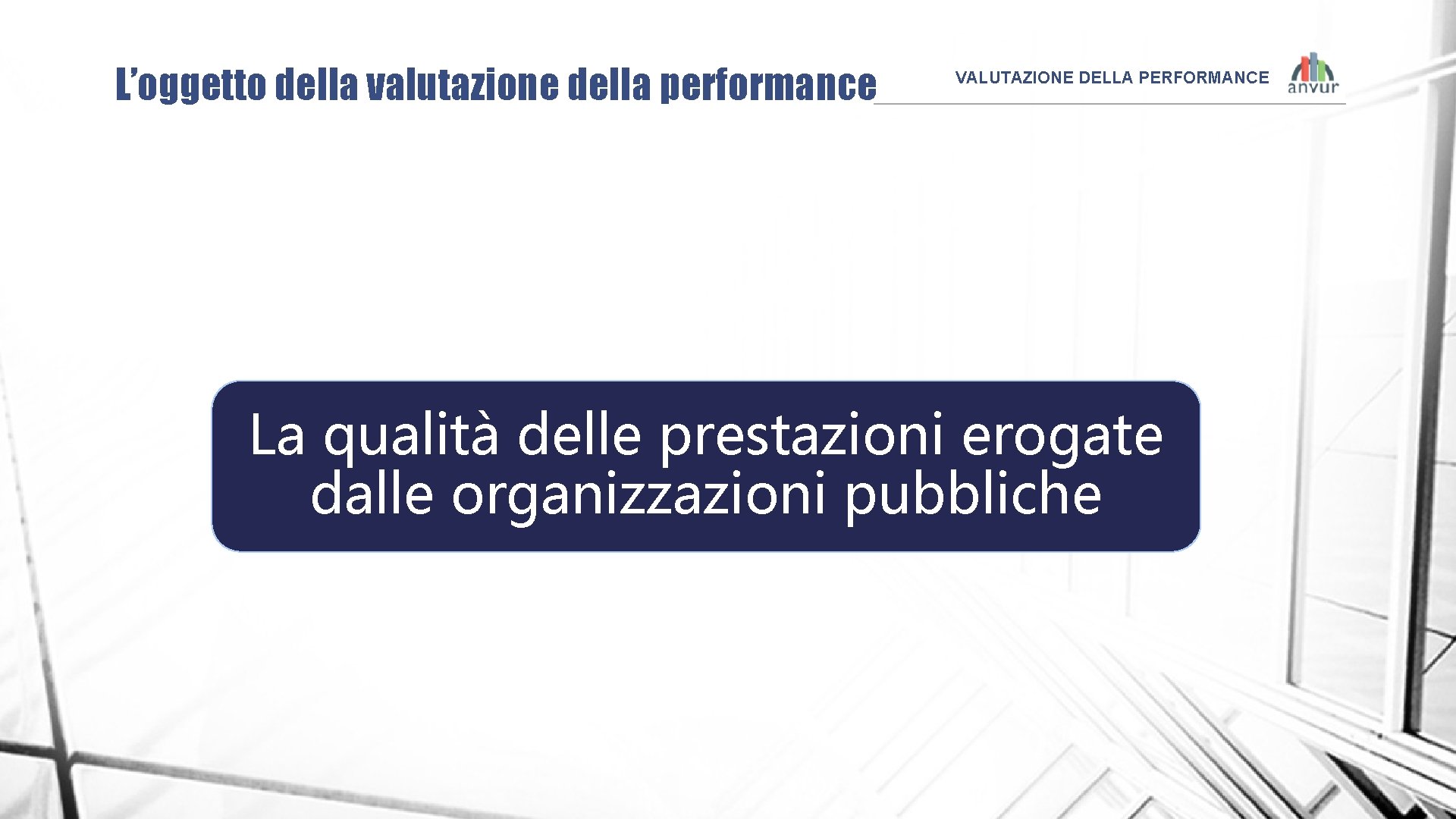 L’oggetto della valutazione della performance VALUTAZIONE DELLA PERFORMANCE La qualità delle prestazioni erogate dalle