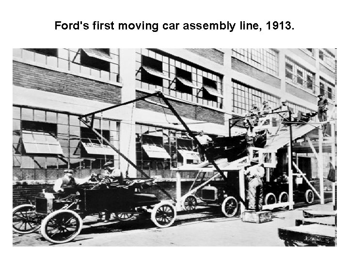 Ford's first moving car assembly line, 1913. 