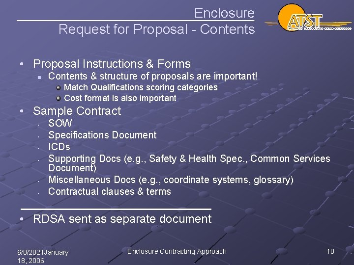 Enclosure Request for Proposal - Contents • Proposal Instructions & Forms n Contents &
