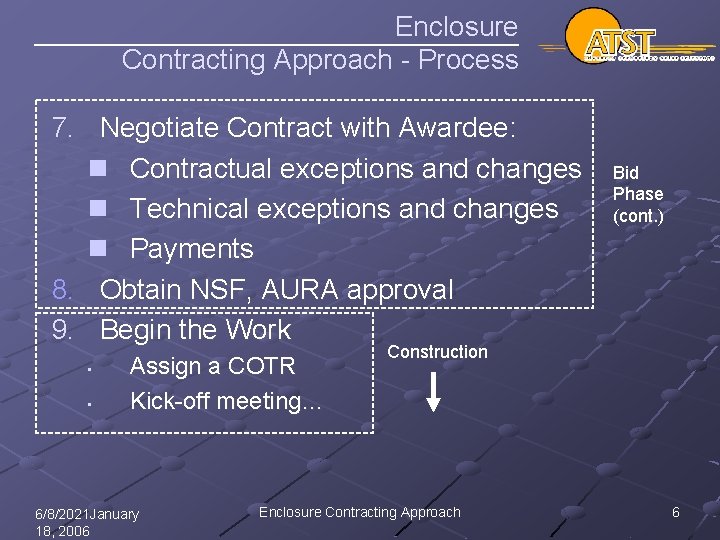Enclosure Contracting Approach - Process 7. Negotiate Contract with Awardee: n Contractual exceptions and