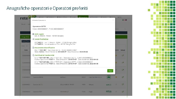 Anagrafiche operatori e Operatori preferiti Anagrafiche operatori e Operatori preferiti