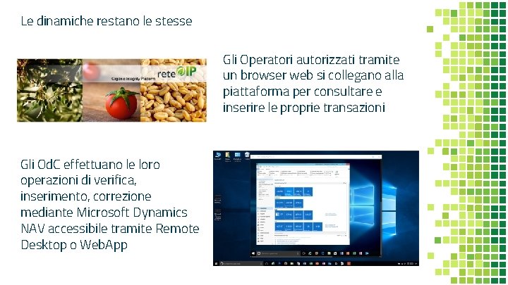 Le dinamiche restano le stesse Gli Operatori autorizzati tramite un browser web si collegano