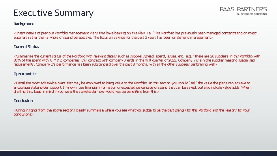 Executive Summary Background <Insert details of previous Portfolio management Plans that have bearing on Executive Summary Background <Insert details of previous Portfolio management Plans that have bearing on