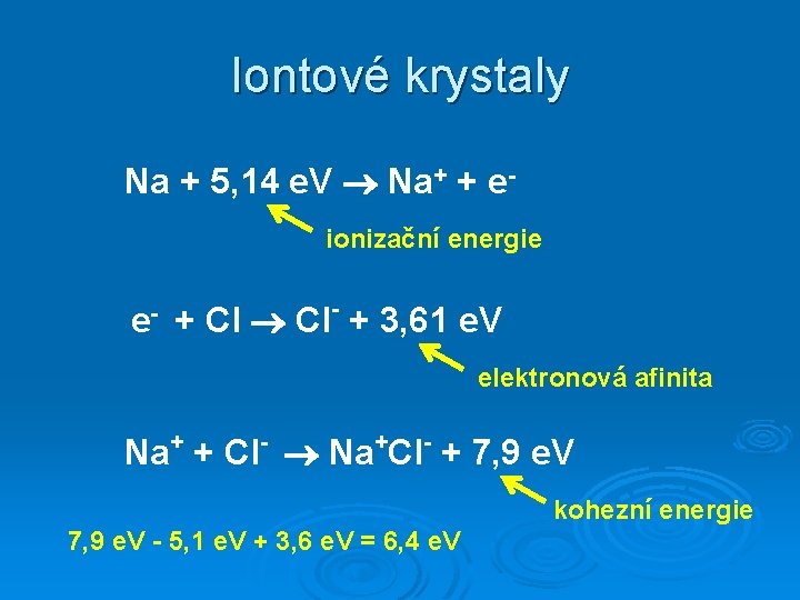 Iontové krystaly Na + 5, 14 e. V Na+ + eionizační energie e- +