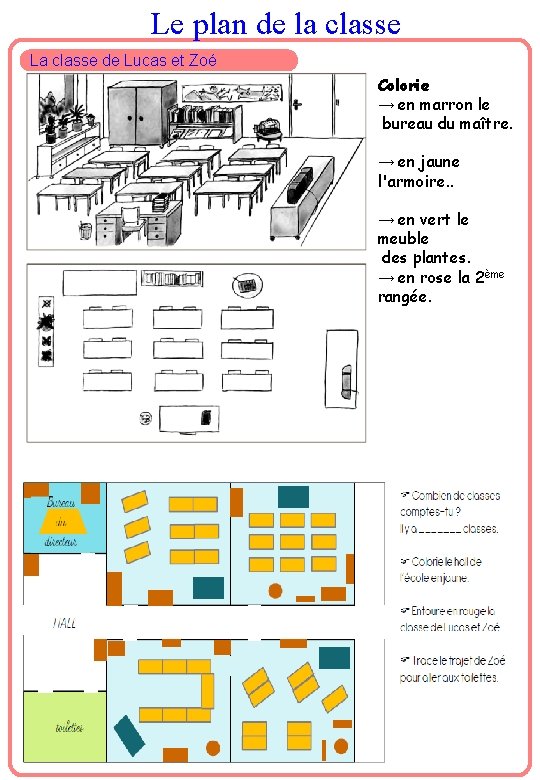 Le plan de la classe La classe de Lucas et Zoé Colorie → en