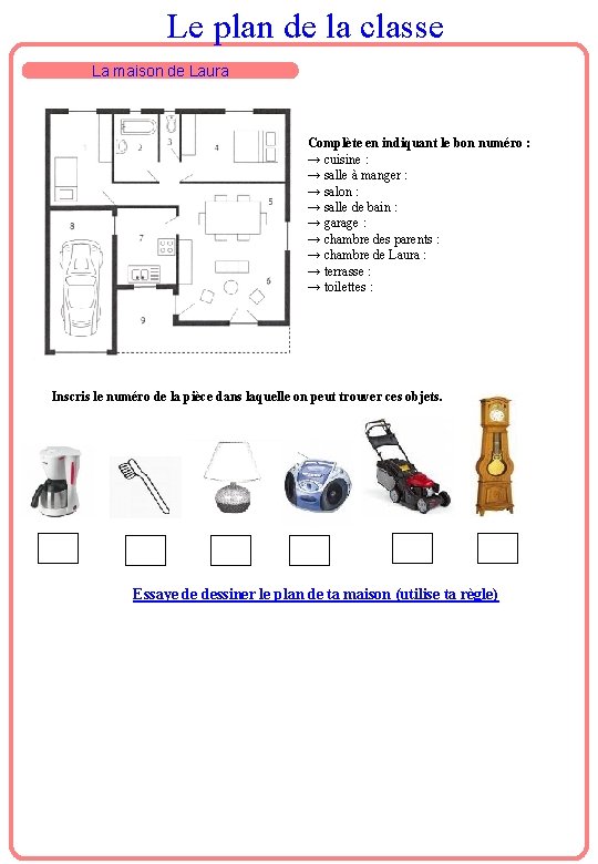 Le plan de la classe La maison de Laura Complète en indiquant le bon